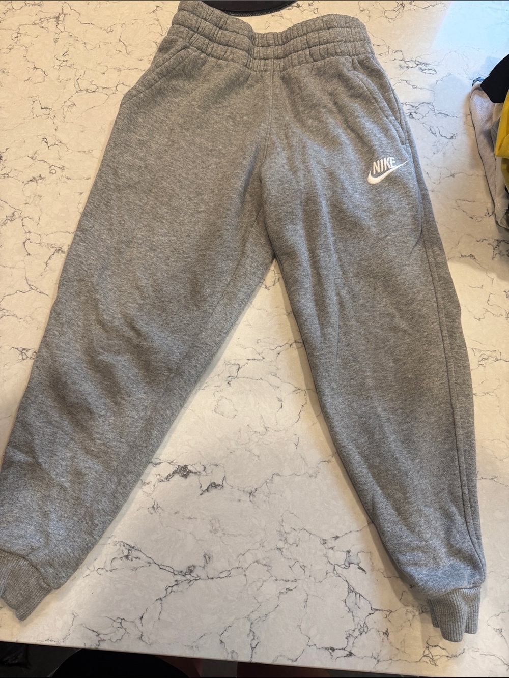 Nike Gray Kids Fleece Joggers with White Swoosh